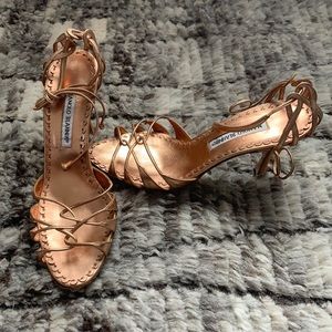 Rose gold Manolo Blahnik strappy sandals